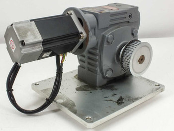 Gong Tzyh BHE50 speed reducer with Yaskawa servo motor showing output shaft with timing pulley – left side view