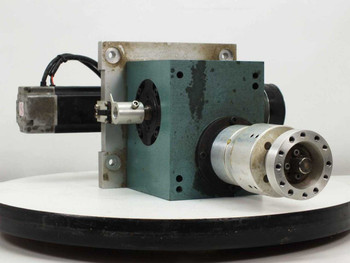 Yaskawa SGML-04AF14 AC Servo Motor with BD-103-005-P110 gearbox assembly – front left three-quarter view showing teal gearbox body and output flange