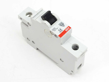 ABB S271-K2 single-pole miniature circuit breaker – right-side front angle view showing red ABB label and black toggle handle