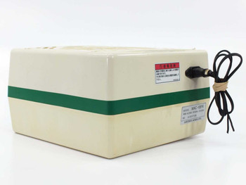 Airtech MAC-10FR fan filter unit — right side view with power cord and Japanese warning label visible