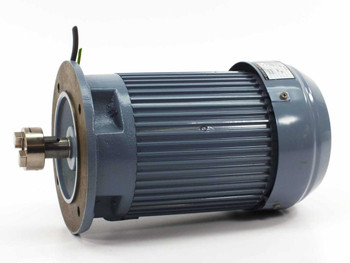 Yaskawa FELQ-5 3-Phase Induction Motor – left-side view showing flange face, keyed output shaft, and ribbed motor body