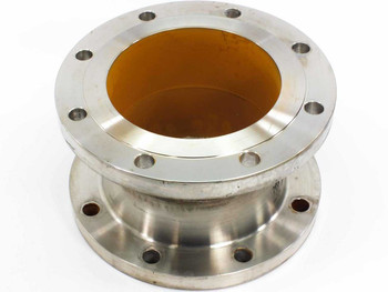 Enlin A/SA182 F304/304L stainless steel pipe flange top view showing 8-bolt hole pattern and raised face with amber seal ring visible
