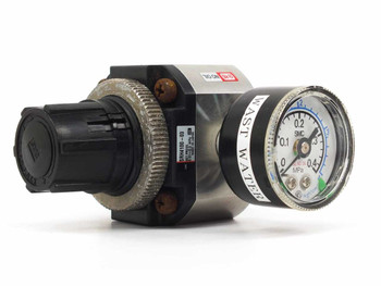 SMC SRH4100-03 stainless steel clean room regulator – front and side view with integrated pressure gauge showing 0–0.4 MPa scale