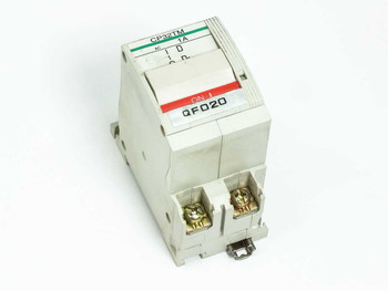 Fuji Electric CP32TM/1 circuit protector breaker, front view showing toggle switch and DIN rail clip