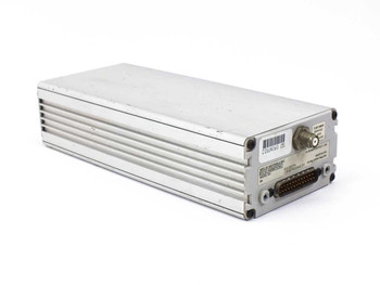 Motorola S22B7A RF radio transceiver module — angled front/top view showing finned aluminum enclosure, BNC RF connector, and DB-25 D-sub connector