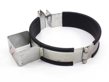 Cherry-Burrell tank bracket clamp – side view showing open clamp band and bracket flanges