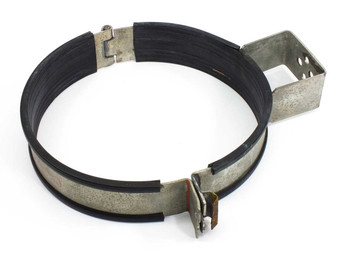 Cherry-Burrell bracket clamp for 9-inch gas tanks – full clamp assembly, top view showing rubber band and metal bracket