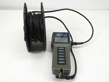 YSI 85/50 FT dissolved oxygen meter handset with 50-foot cable on black spool reel
