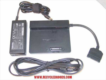 Toshiba PA3156U Charge Cable and PA3153U ADP-45XH AC Adapter with Slim Port Replicator — full set view showing all components