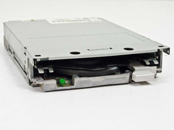 Panasonic JU-257A935P 3.5-inch internal floppy disk drive — left side profile view showing drive mechanism and green LED board