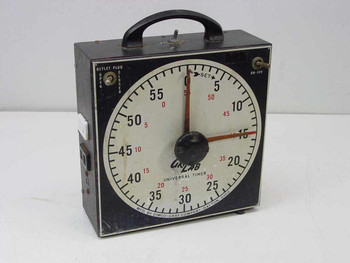 GraLab 171 Universal Timer front panel view showing large analog clock face with red and black minute/second hands and GraLab Universal Timer branding