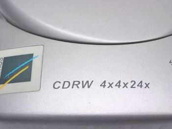 Archos XS4424 Mini CD-RW Drive close-up of CDRW 4x4x24x speed label and Archos logo on silver housing
