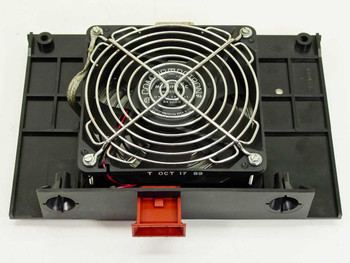 IBM 25F7206 fan assembly rear view showing fan motor, wiring, and date stamp T OCT 17 89 on chassis