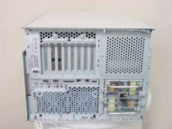 HP NetServer LH3r rear panel view showing PCI expansion slots, power supply, and cooling fans