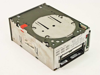 HP C1553-20800 DDS2 DAT tape drive loader – rear-left three-quarter view showing SCSI and power connector area with HP product ID label reading C1553-20800