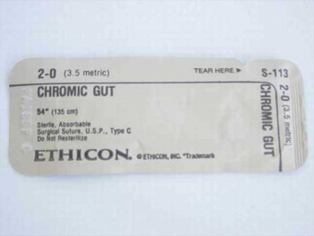 Ethicon S-113 Chromic Gut Suture 2-0 3.5 Metric sealed sterile packet front label view