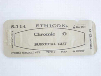 Ethicon S-114 Chromic Surgical Gut Suture sealed packet – Size 0 Type C USP 84 inches non-boilable sterile label view
