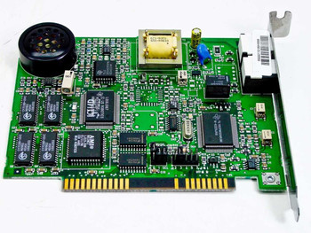 US Robotics Sportster 00084001 ISA faxmodem — top-down board view showing ATMEL and other ICs, transformer, crystal, and ISA edge connector