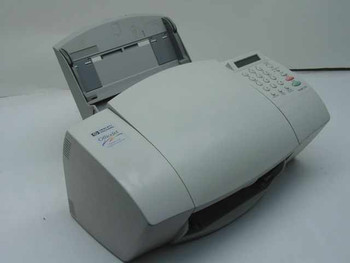 HP OfficeJet 570 C3801A inkjet fax machine – front three-quarter view showing document feeder tray open and output tray