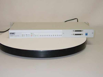 SMC Elite 3812TP 10BASE-T concentrator – front panel view showing SMC logo, status LEDs, and two AUI/stacking ports on right