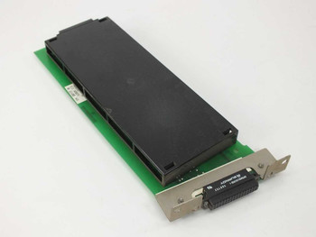 IBM 66X2555 Operator Panel Adapter Card – angled front view showing green PCB, black module, and Burndy 48-pin connector on bracket