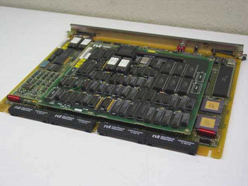 Nortel NT8D18AA Digitone Receiver Card – top-down view of main PCB with memory ICs, sub-board, and Nortel-labeled daughter modules