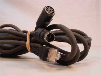 Symbol LT 1880 cable close-up showing female Mini-DIN, male Mini-DIN, and RJ-45 connectors