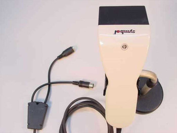Symbol LT-1880-I100A handheld barcode scanner body showing Symbol Technologies logo, trigger, and PS/2 Y-cable with inline decoder module