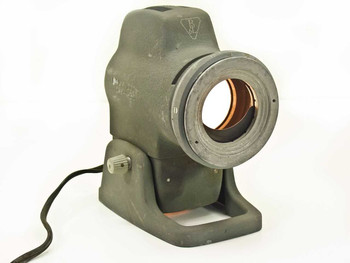 Bausch & Lomb 31-33-26 microscope illuminator — three-quarter front-left view showing olive-green cast housing, large condenser lens opening, and attached black power cord