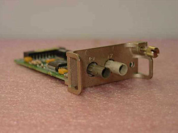 Cabletron EPIM-F1/F2 Fiber Optic Ethernet Module 90000473-05 — angled side view showing PCB and ST fiber port faceplate