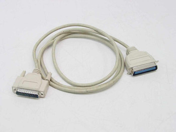 Parallel printer cable DB25 male to Centronics 36 male full length view on white background