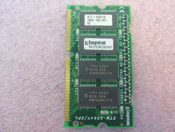 Kingston KTT-650/16 16MB SO-DIMM laptop memory module — front view showing Kingston Noteworthy label, part number KTT-650/16, 1866-002.A01, and KTM-2X64V/SPL silkscreen