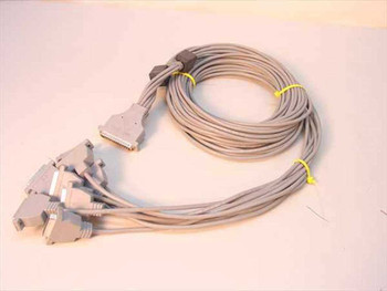 DB50 to DB25 breakout fanout cable – full cable overview showing single DB50 end and seven DB25 female connectors spread out