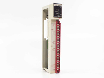 Sharp JW-2DA Analog Output PLC Module – right-side angled view showing screw terminal strip and front panel label