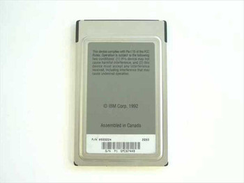 AST TR 16/4 PCMCIA Token Ring Adapter 230372-001 – rear view showing FCC compliance text, IBM Corp 1992 copyright, and Assembled in Canada label