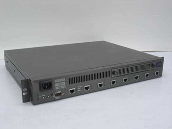 IBM 8272-108 Token Ring LAN Switch – front and right-side view showing 8 RJ-45 ports, power inlet, and serial port