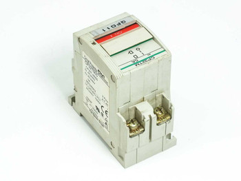 Fuji Electric CP32T-M005 circuit protector side and front angle view showing label with specifications and CE marking