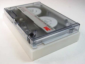 3M DC 600A Data Cartridge Tape DC600A — angled top view showing 3M label and clear shell with foam tray