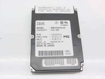IBM IBM-H2344-A4 344MB 2.5 inch laptop hard drive – top label view showing model, capacity, and part numbers 54G0171 and 06G6531