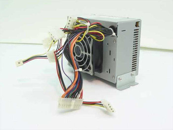Gateway Astec ATX202-3515 200W ATX power supply – angled front-left view showing cooling fan and output wiring harness with Molex and Berg connectors
