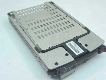 Compaq 143920-001 18GB Ultra2 SCSI hot-plug drive caddy – side and rear view showing drive label and barcode sticker on carrier
