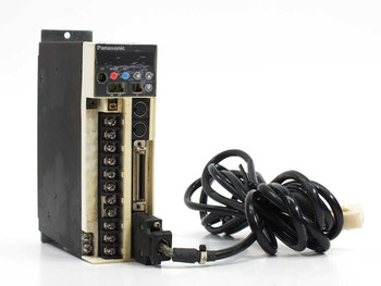 Panasonic MSDA023D1A AC Servo Driver front panel view with terminal block, D-sub connector, and attached motor cable