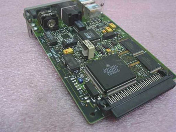 HP JetDirect 600N J3111A – close-up of connector edge and Ethernet label confirming J3111A model number