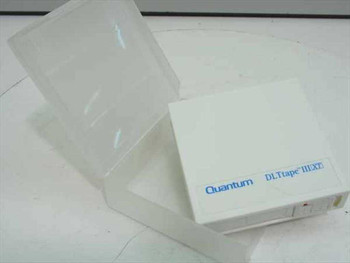 Quantum DLTtape III XT tape cartridge shown with open clear plastic protective clamshell case