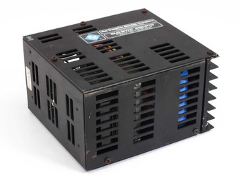 Superior Electric Slo-Syn 430-PTO Motor Drive – angled rear-left view showing finned heatsink enclosure and blue screw-terminal strip on right side
