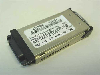 IBM 21H9872 GBIC Shortwave Optical Converter top label view showing part number 23L3336 and September 2000 manufacture date — Made in Italy