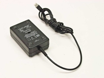 Ault SW305 AC adapter top-angle view showing black plastic housing, coiled output cable with 6-pin connector, and IEC AC inlet