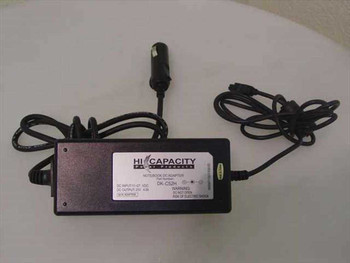 Hi Capacity DK-C52H Notebook DC Car Power Adapter full unit view showing cigarette lighter input plug and 3-pin output cable