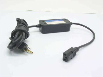 Inmac 6685 PC Saver inline module with attached US NEMA 5-15P AC line cord and IEC C13 output connector — full assembly view