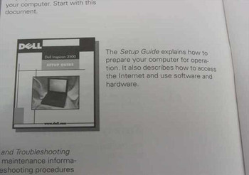 Dell Inspiron 3500 Setup Guide interior page describing the guide's contents covering setup, internet access, software and hardware